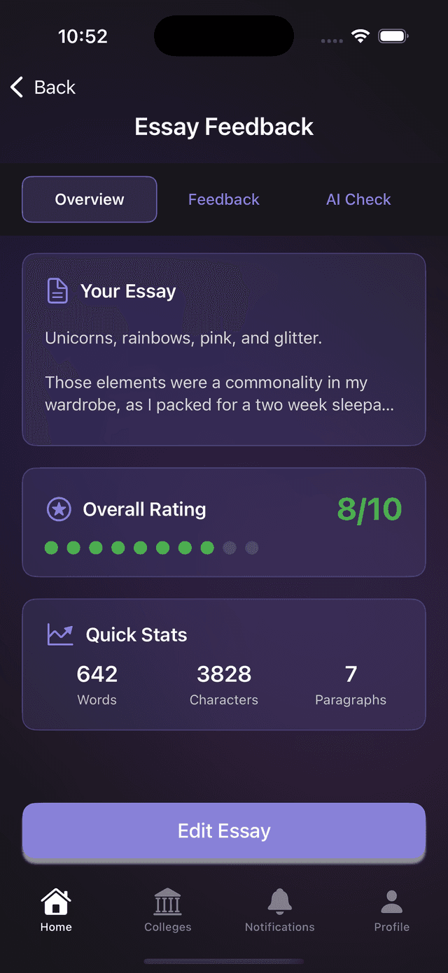 Essay Check Feature